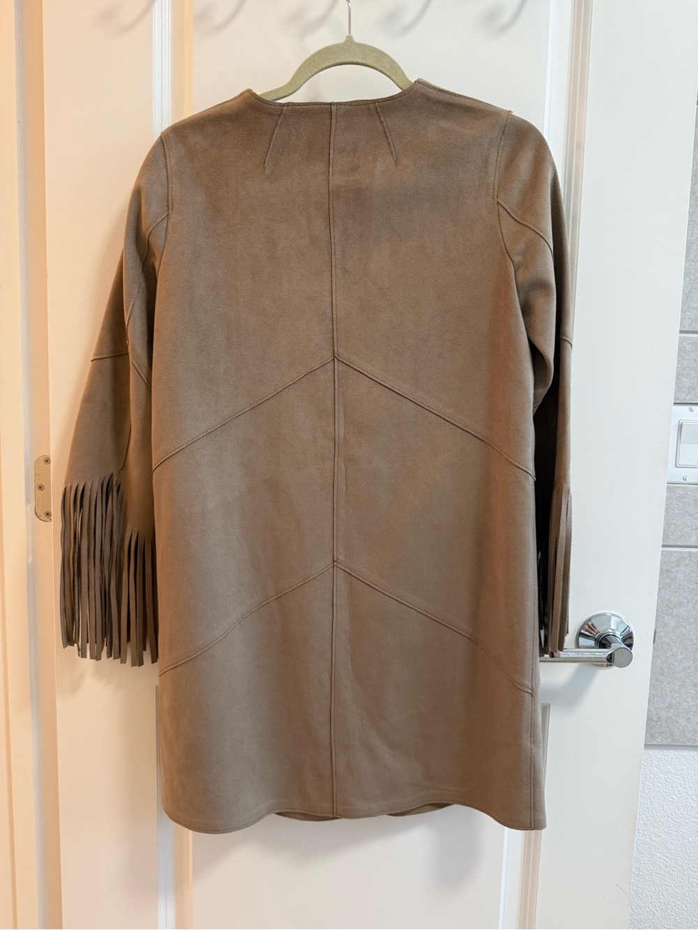 Zara Taupe Suede Fringe Zip-Front Jacket - Picture 6 of 8
